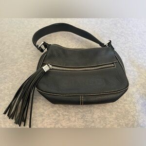 CHANEL Black Leather Shoulder Bag with Tassel